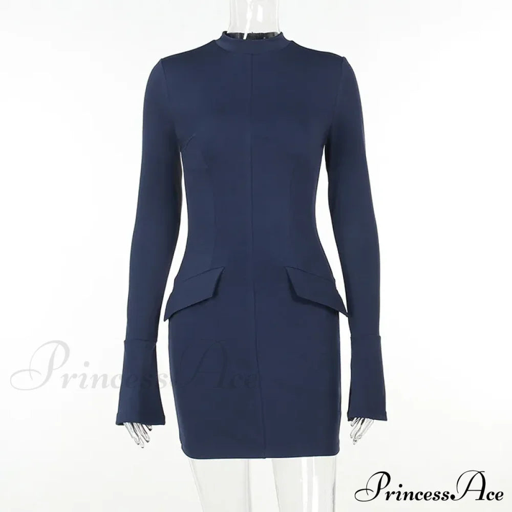 Dark Blue Long Charming Sleeve Bodycon Mini Dress image 8