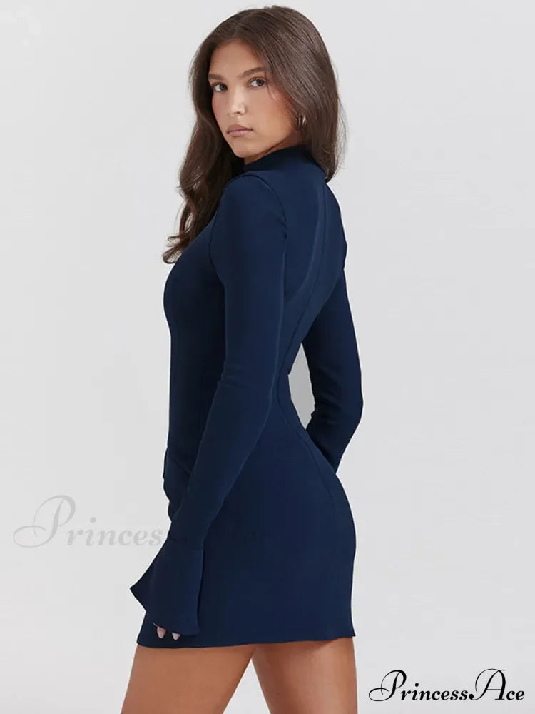 Dark Blue Long Charming Sleeve Bodycon Mini Dress image 4