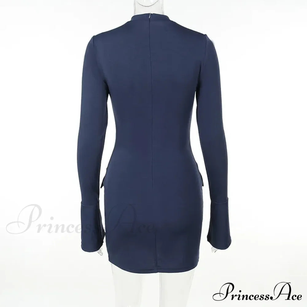 Dark Blue Long Charming Sleeve Bodycon Mini Dress image 10