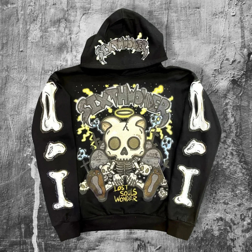 Dark Cartoon Embroidered Hooded Sweatshirt image 1