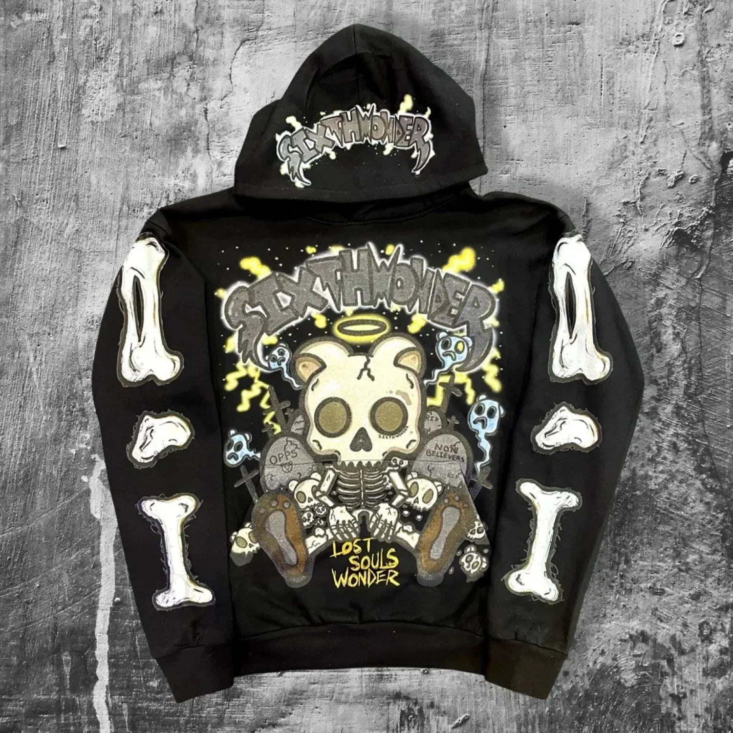 Dark Cartoon Embroidered Hooded Sweatshirt image 1