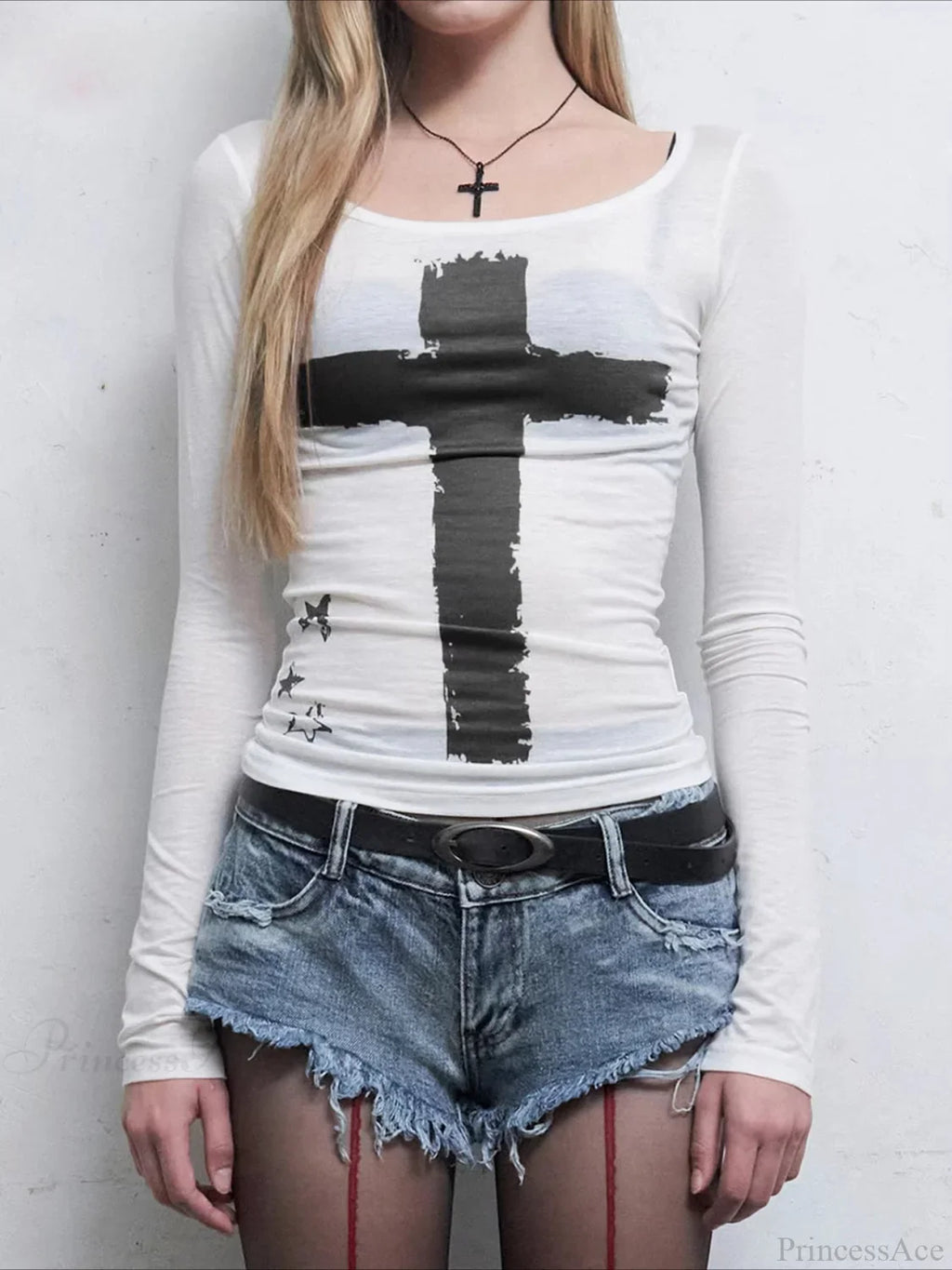 Dark Casual Printed Gothic Slim O-Neck Knit Top image 1