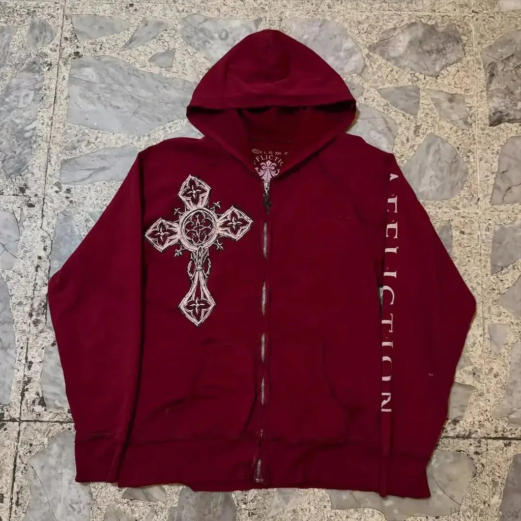 Dark Crimson Oversize Zipper Hoodie image 1