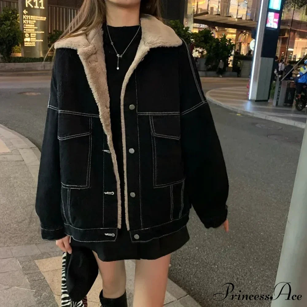 Dark Denim Stylish Fur Lining Jacket image 1