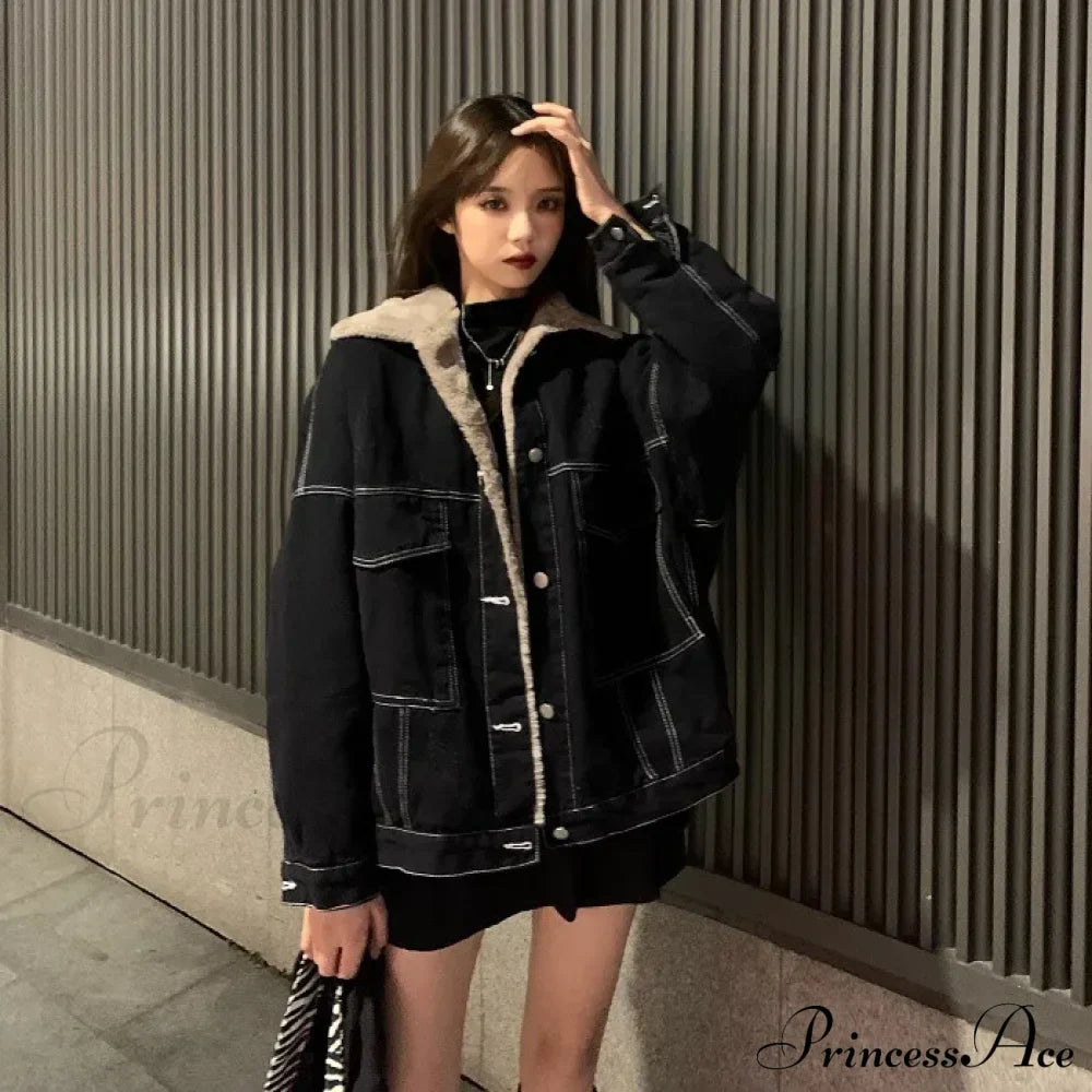 Dark Denim Stylish Fur Lining Jacket image 10