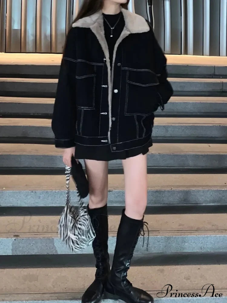 Dark Denim Stylish Fur Lining Jacket image 6
