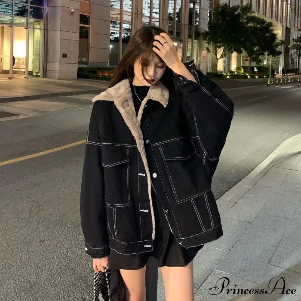 Dark Denim Stylish Fur Lining Jacket image 2