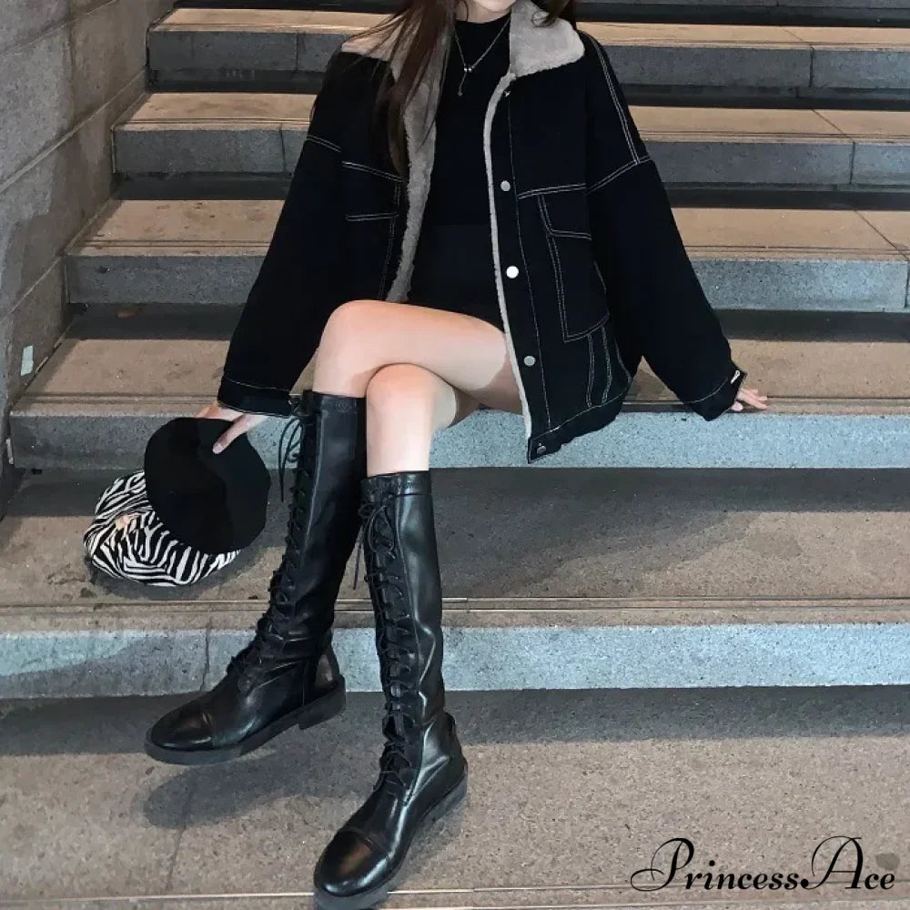 Dark Denim Stylish Fur Lining Jacket image 7