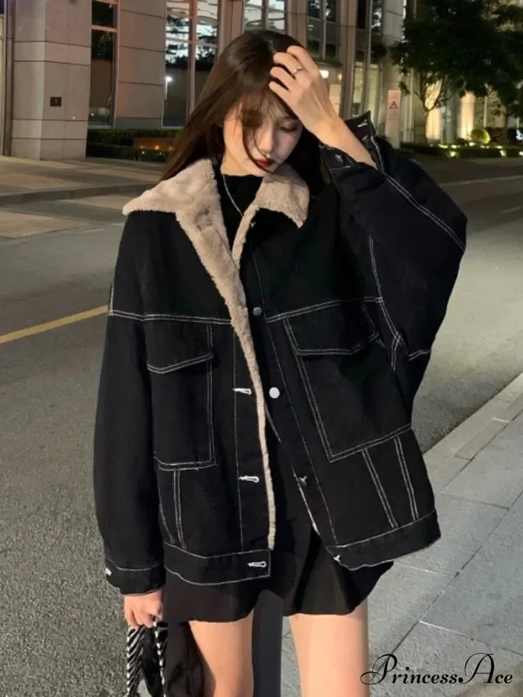 Dark Denim Stylish Fur Lining Jacket image 4