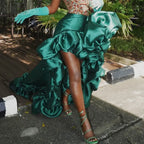 Dark Green High Low Skirt Ruffles Big Flowers Formal Wear image 1