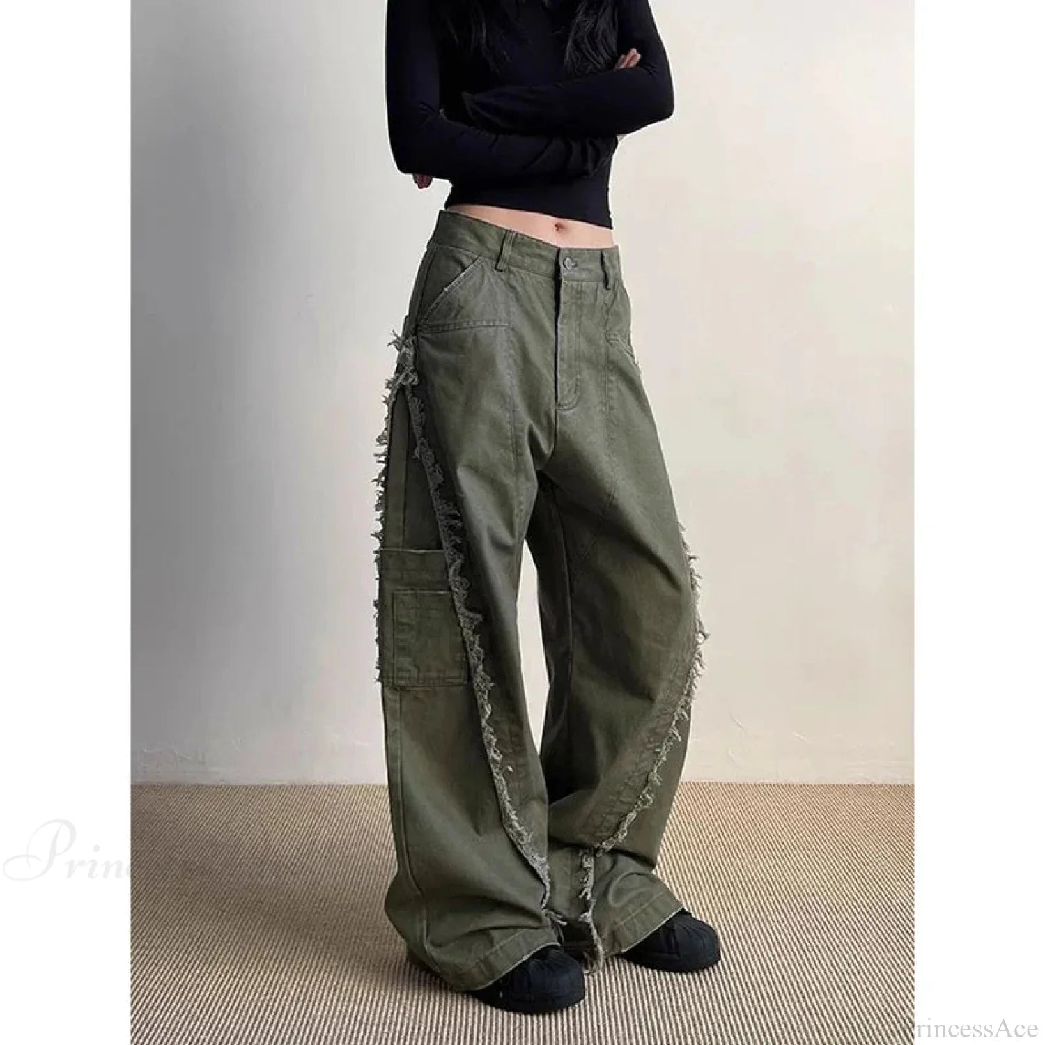Dark Green Loose Denim Trouser image 3