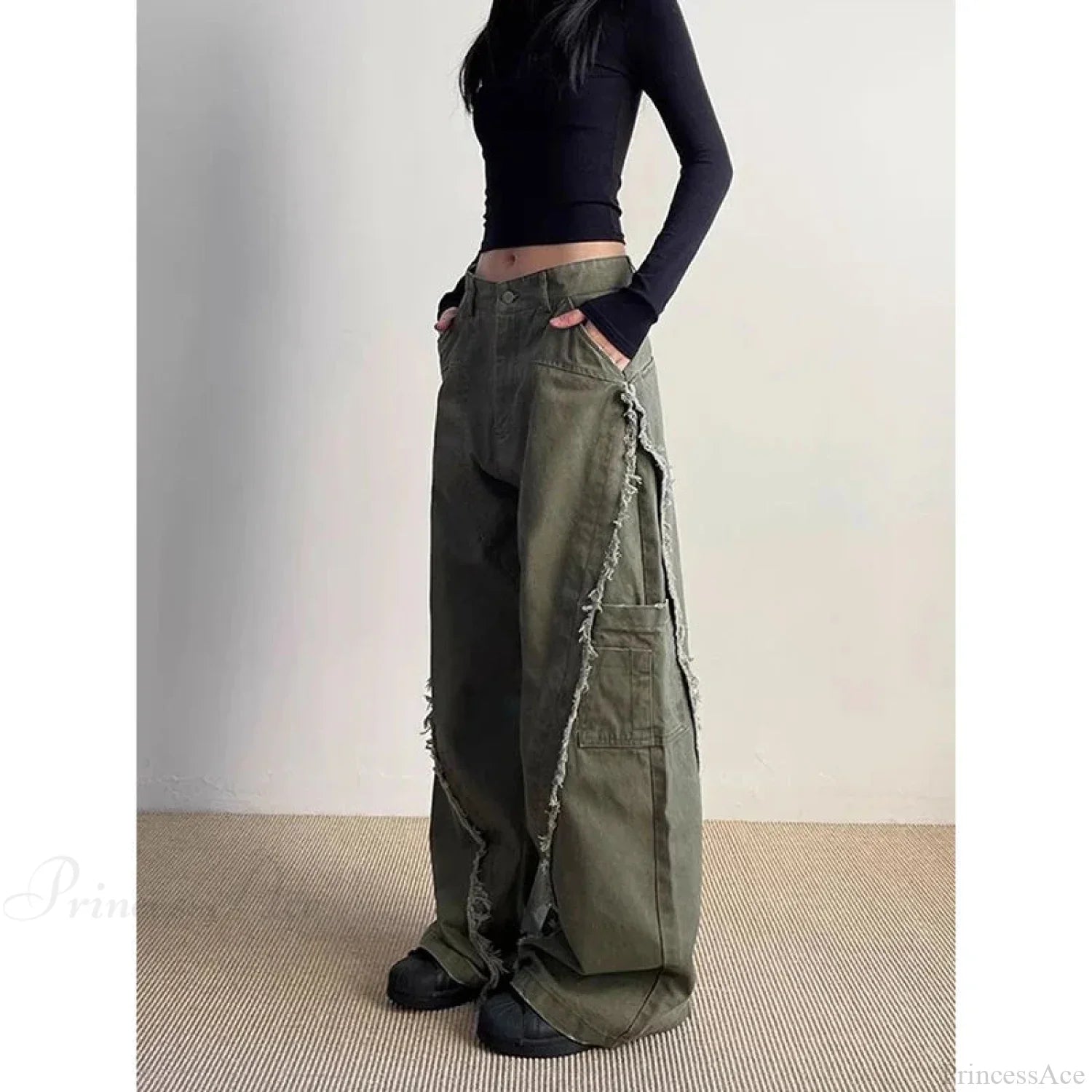 Dark Green Loose Denim Trouser image 4