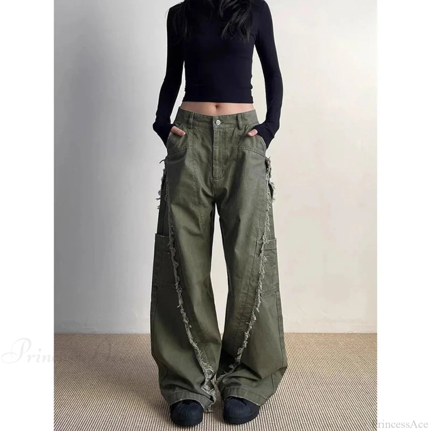 Dark Green Loose Denim Trouser image 1