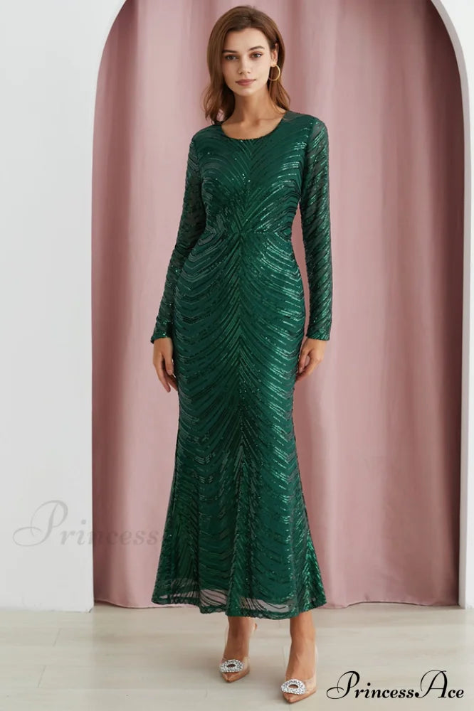 Dark Green Stylish Sequin Mermaid Gown image 1
