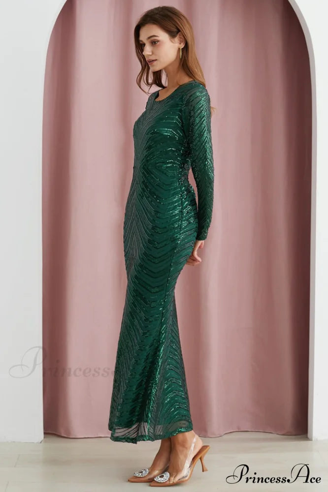 Dark Green Stylish Sequin Mermaid Gown image 3