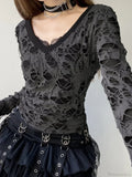Dark Hollow Out Fake 2 Piece Gothic V-Neck Knit Top image 1