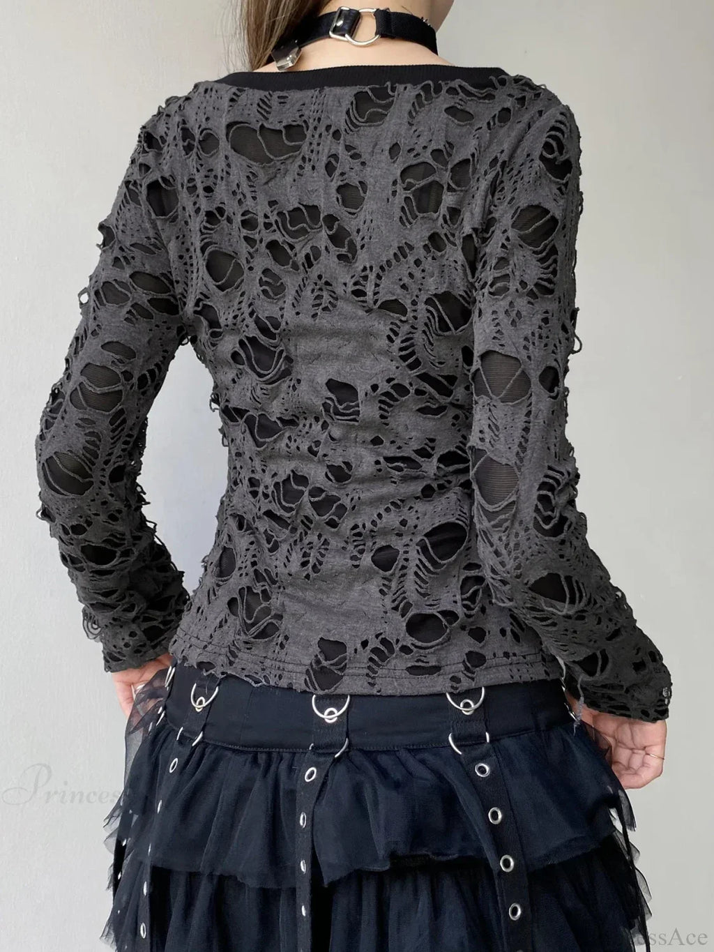 Dark Hollow Out Fake 2 Piece Gothic V-Neck Knit Top image 2
