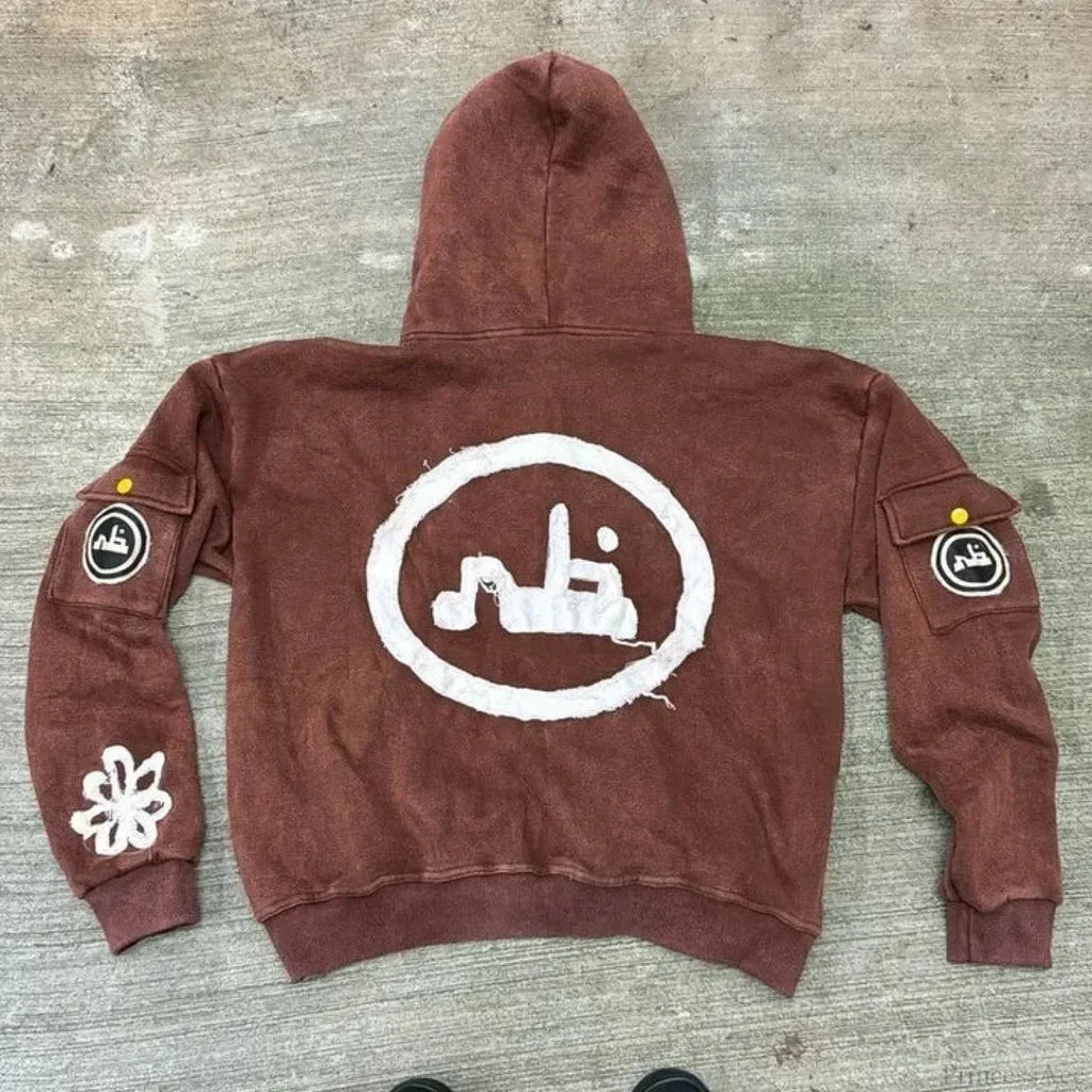 Dark Oversized Design Zip Hoodie image 16