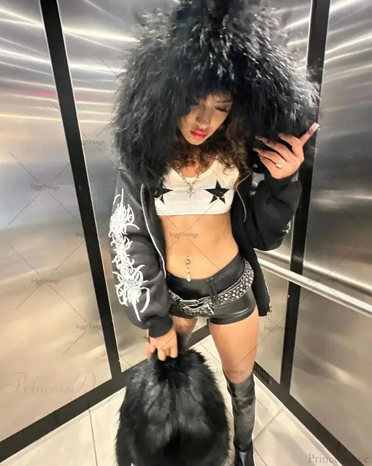 Dark Plush Furry Zip Hoodie image 1