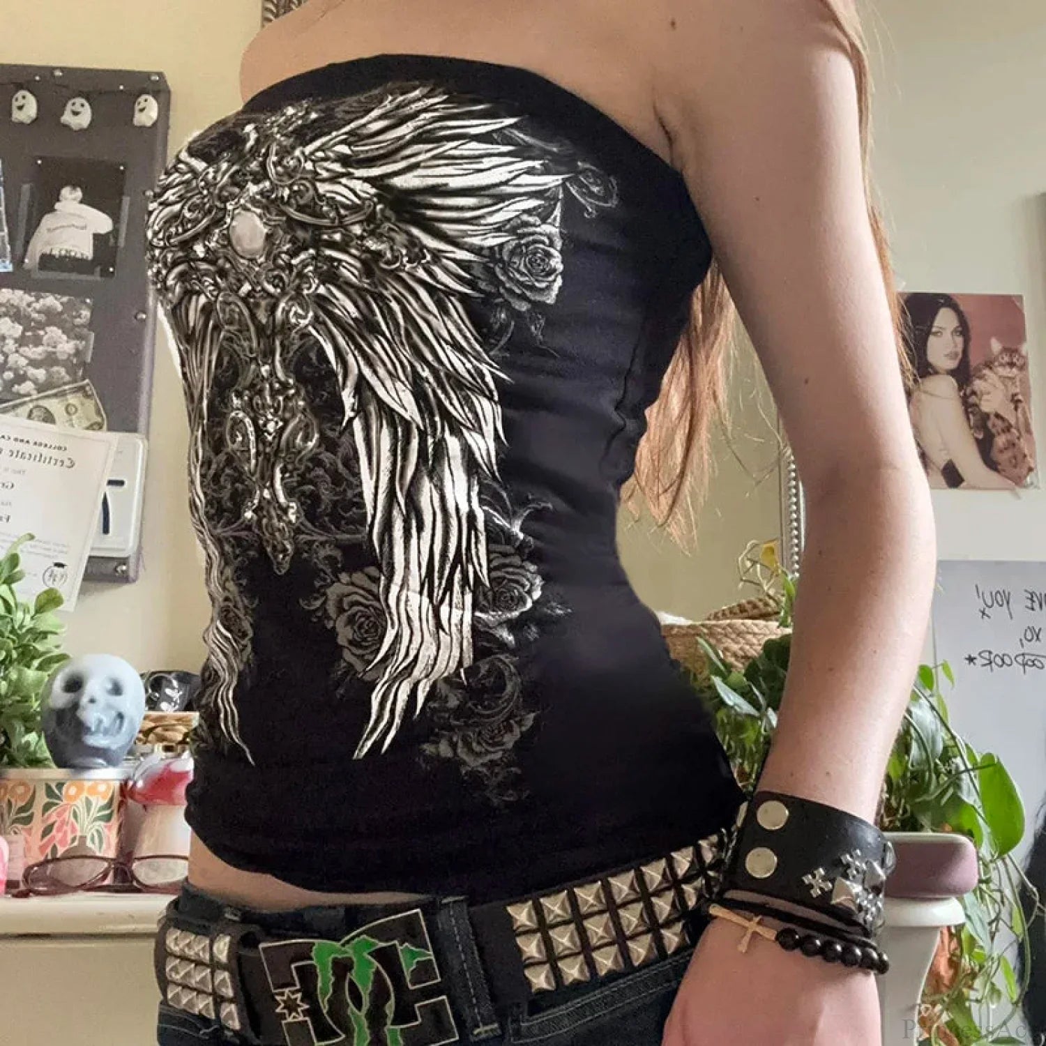 Dark Print Strapless Ebony Crop Top image 1