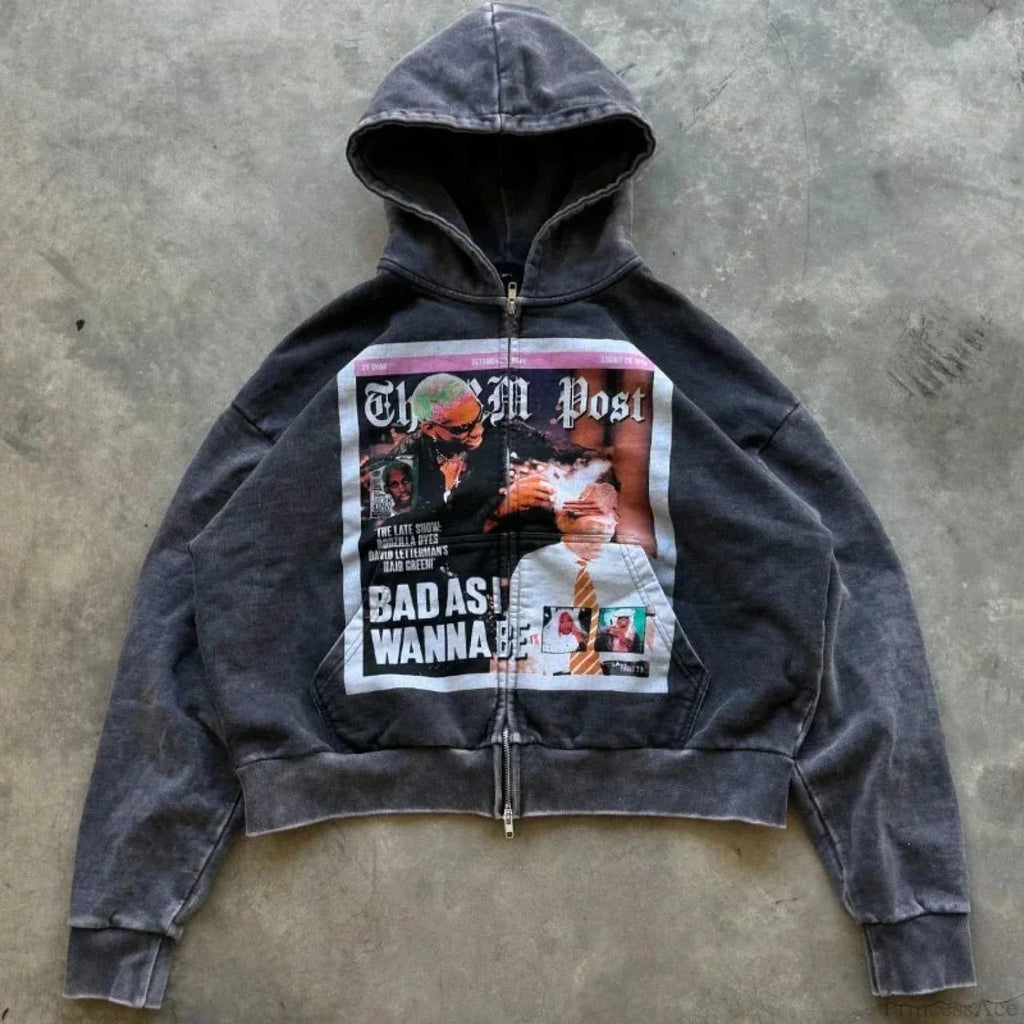 Dark Rebel Pattern Zip Hoodie image 1