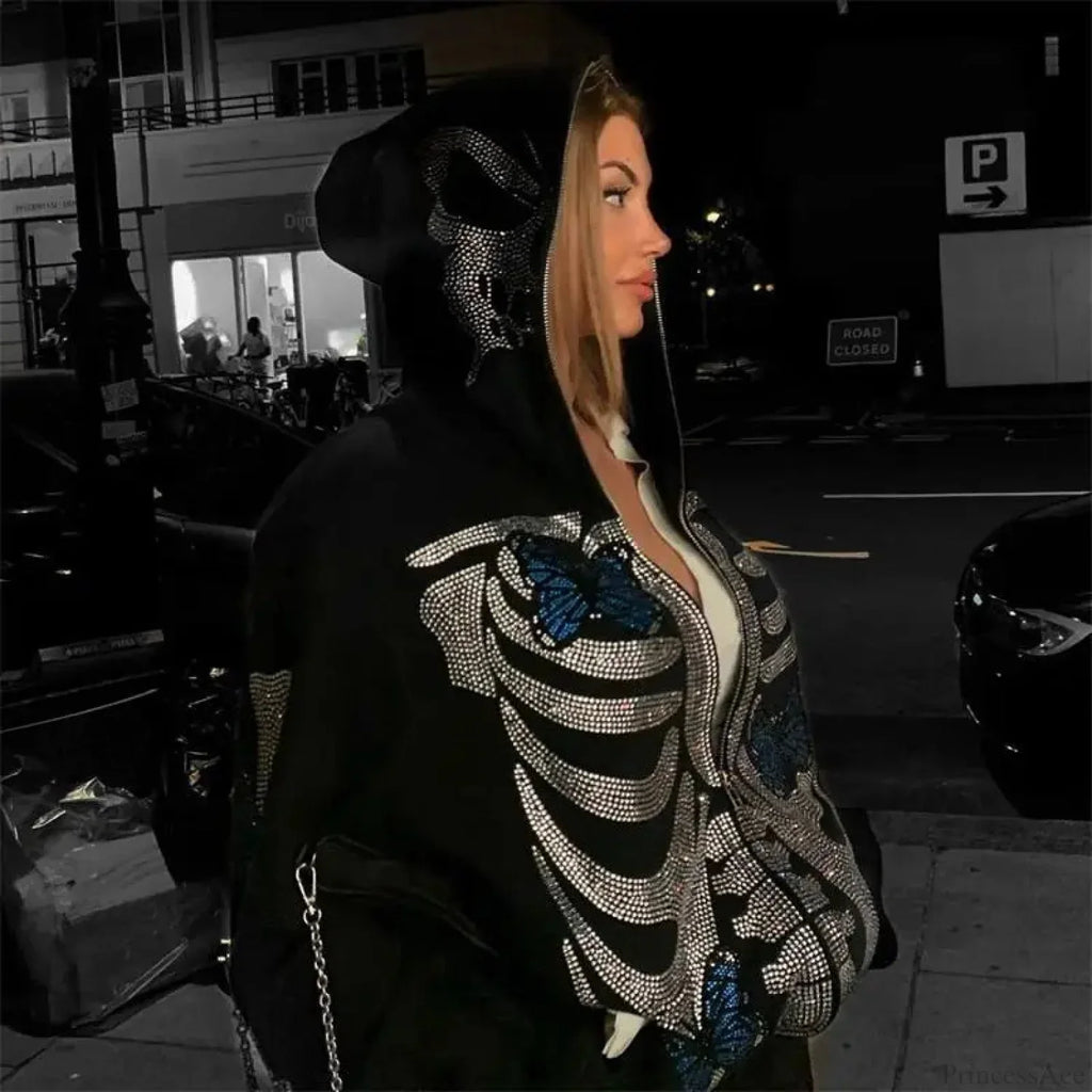 Dark Skeleton Butterfly Zip Hoodie image 2