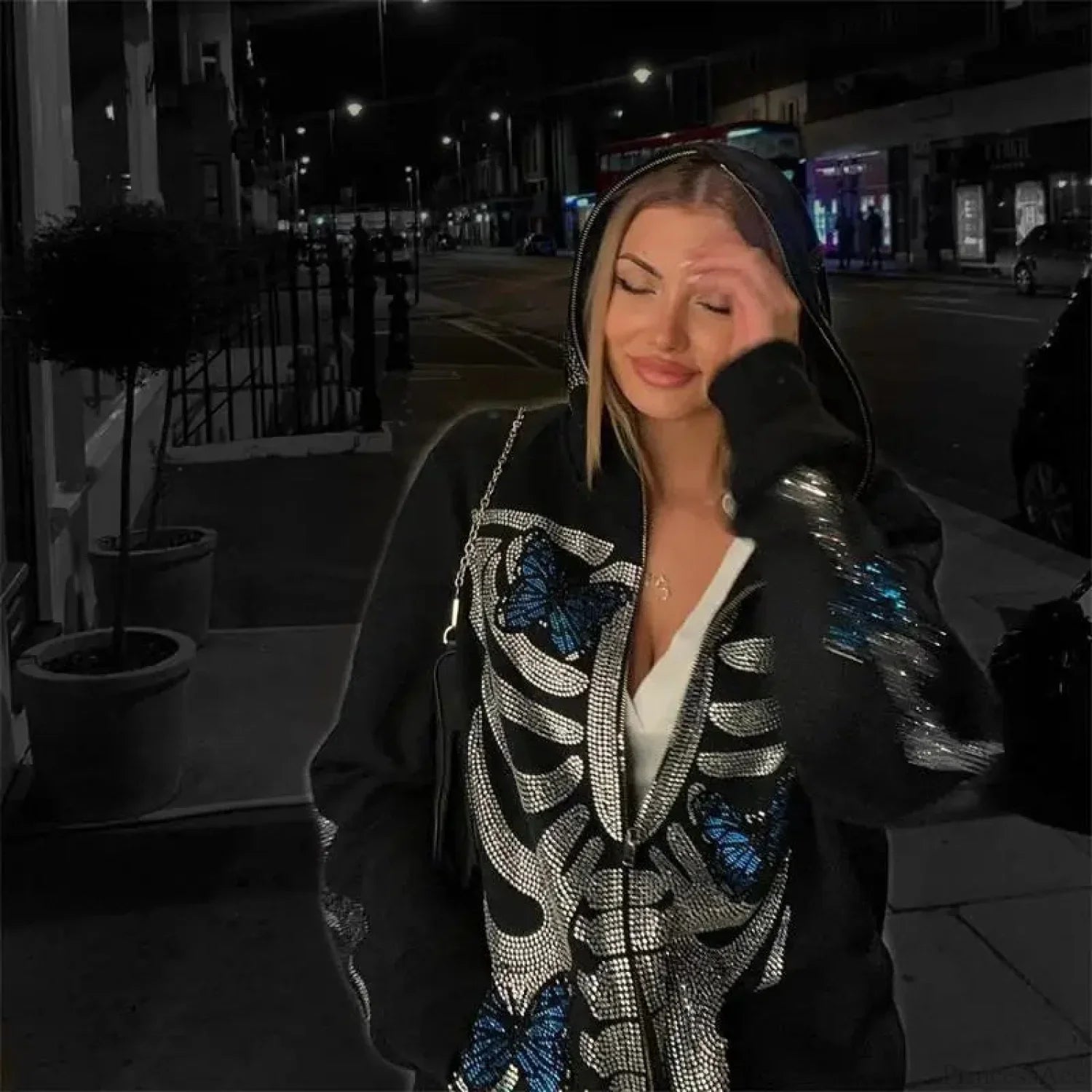 Dark Skeleton Butterfly Zip Hoodie image 3