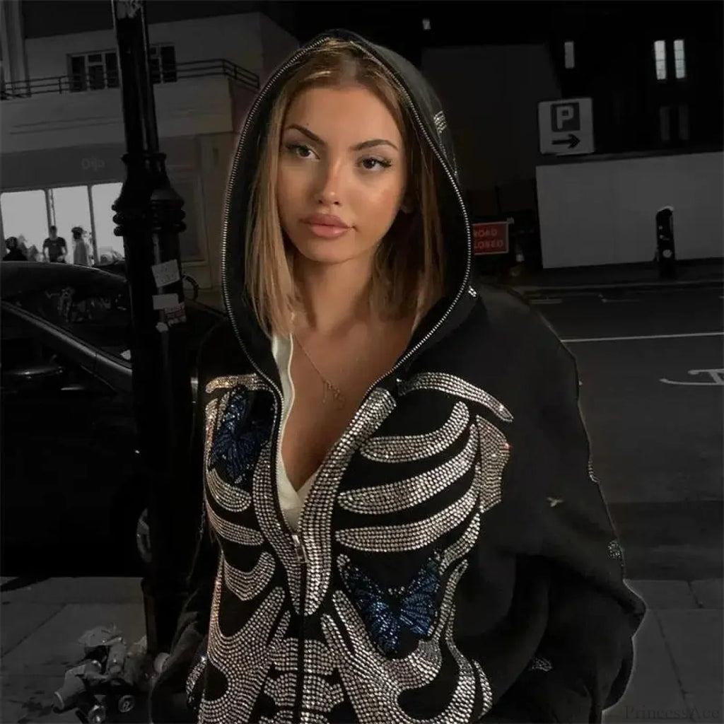 Dark Skeleton Butterfly Zip Hoodie image 1