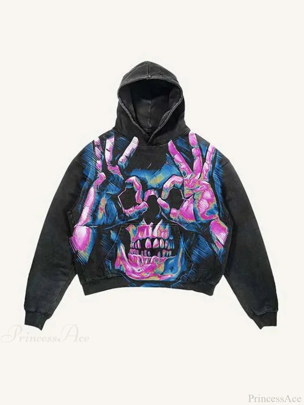 Dark Skull Print Oversized Hoodie image 2