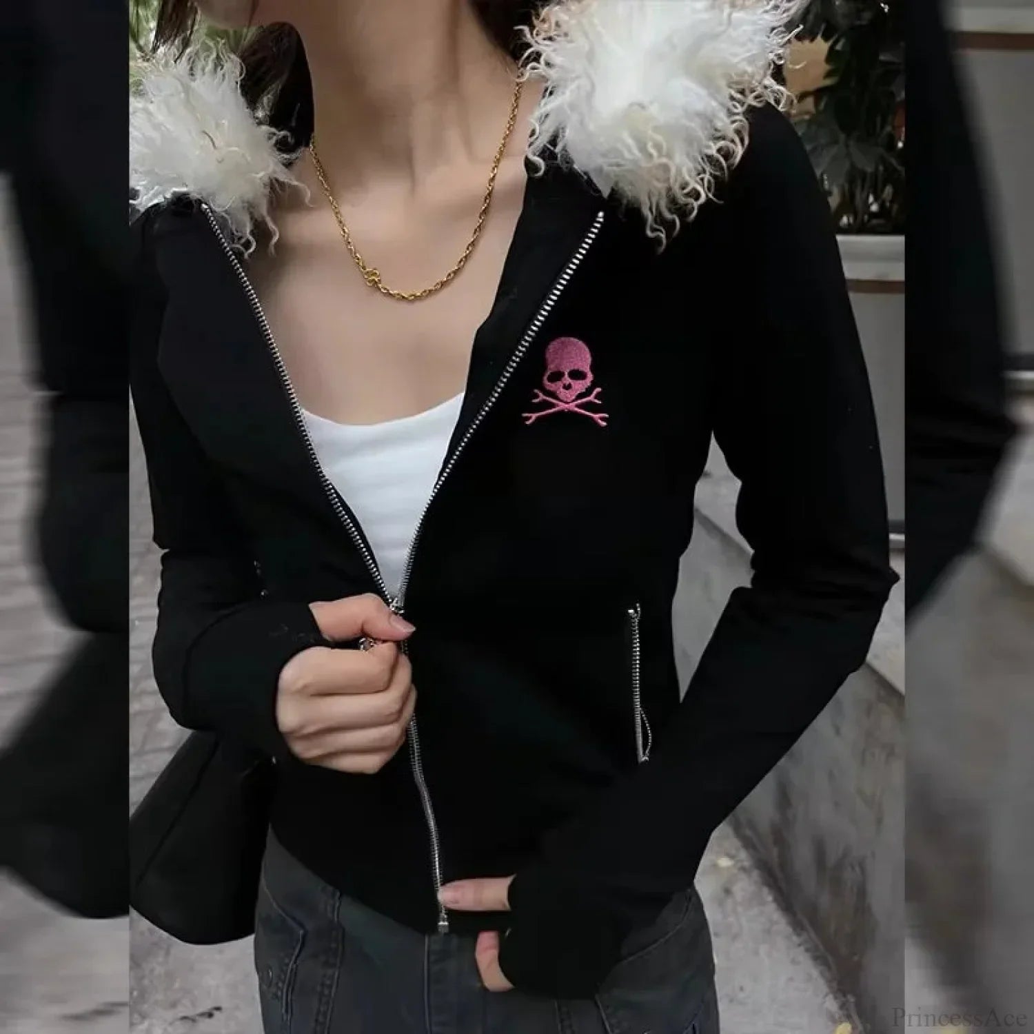 Dark Skull Print Zip Hoodie image 1