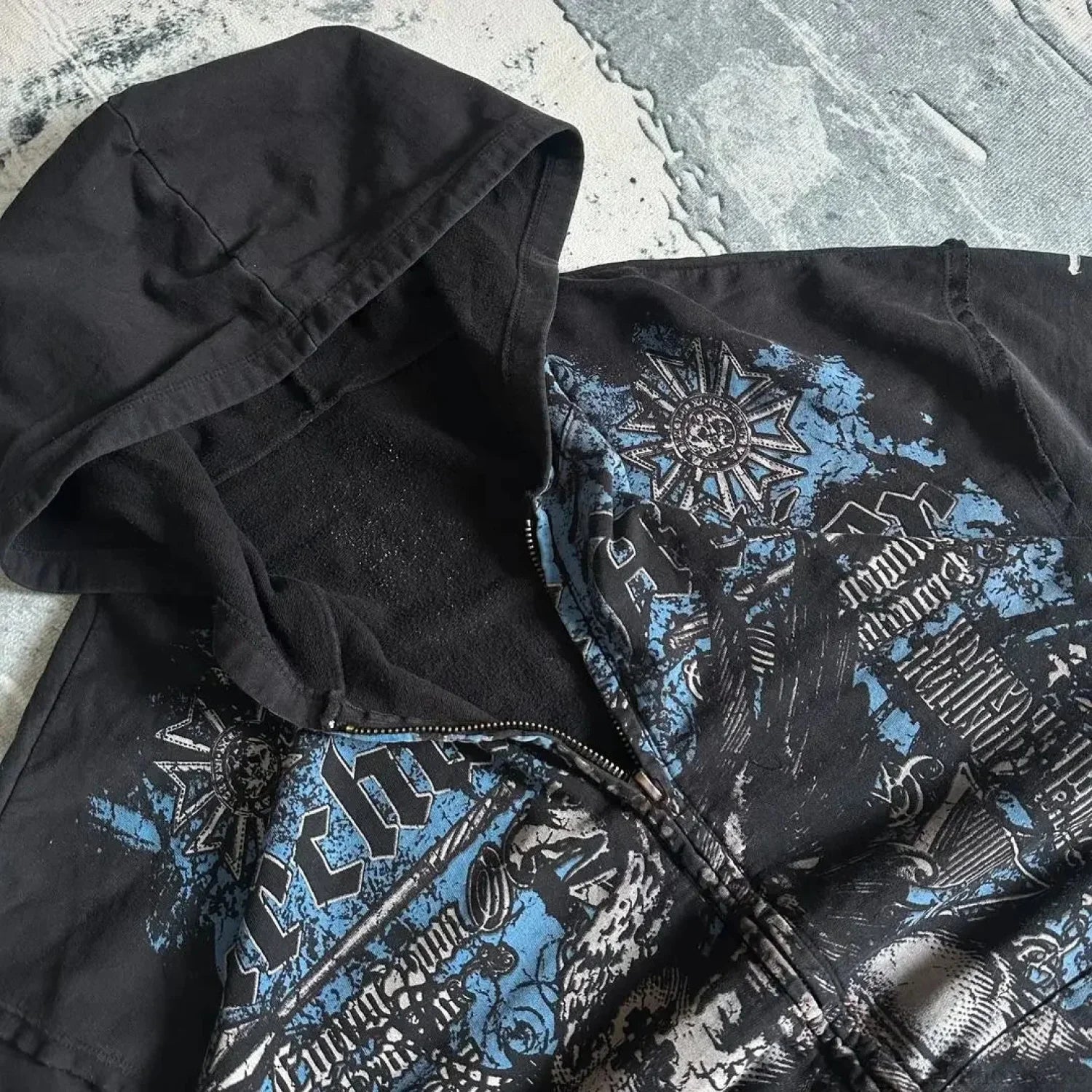Dark Vintage Design Zipper Hoodie image 6