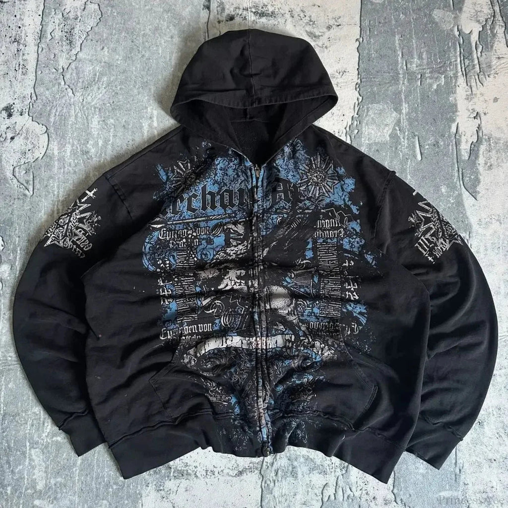 Dark Vintage Design Zipper Hoodie image 1