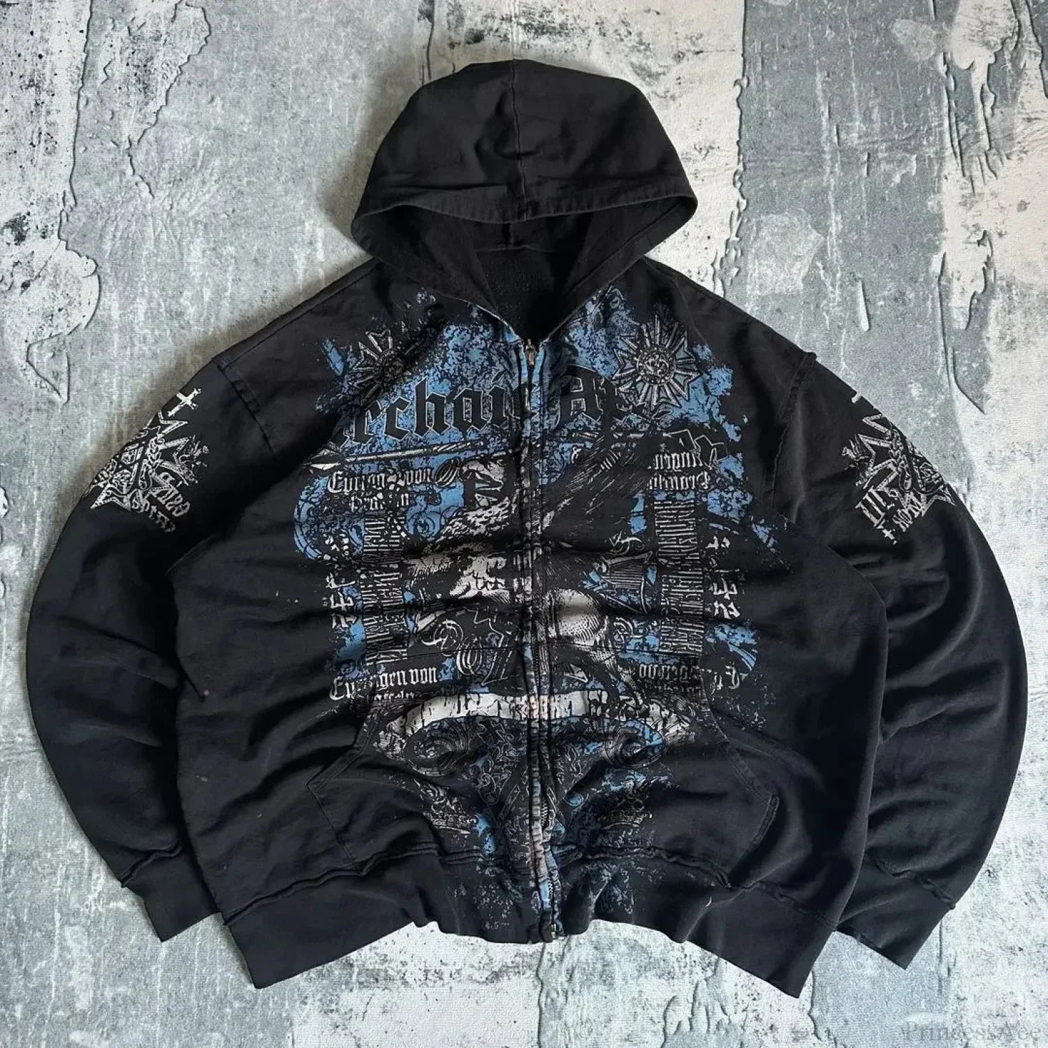 Dark Vintage Design Zipper Hoodie image 1