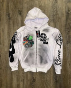 Dark Vintage Letter Fire Zip Hoodie image 1