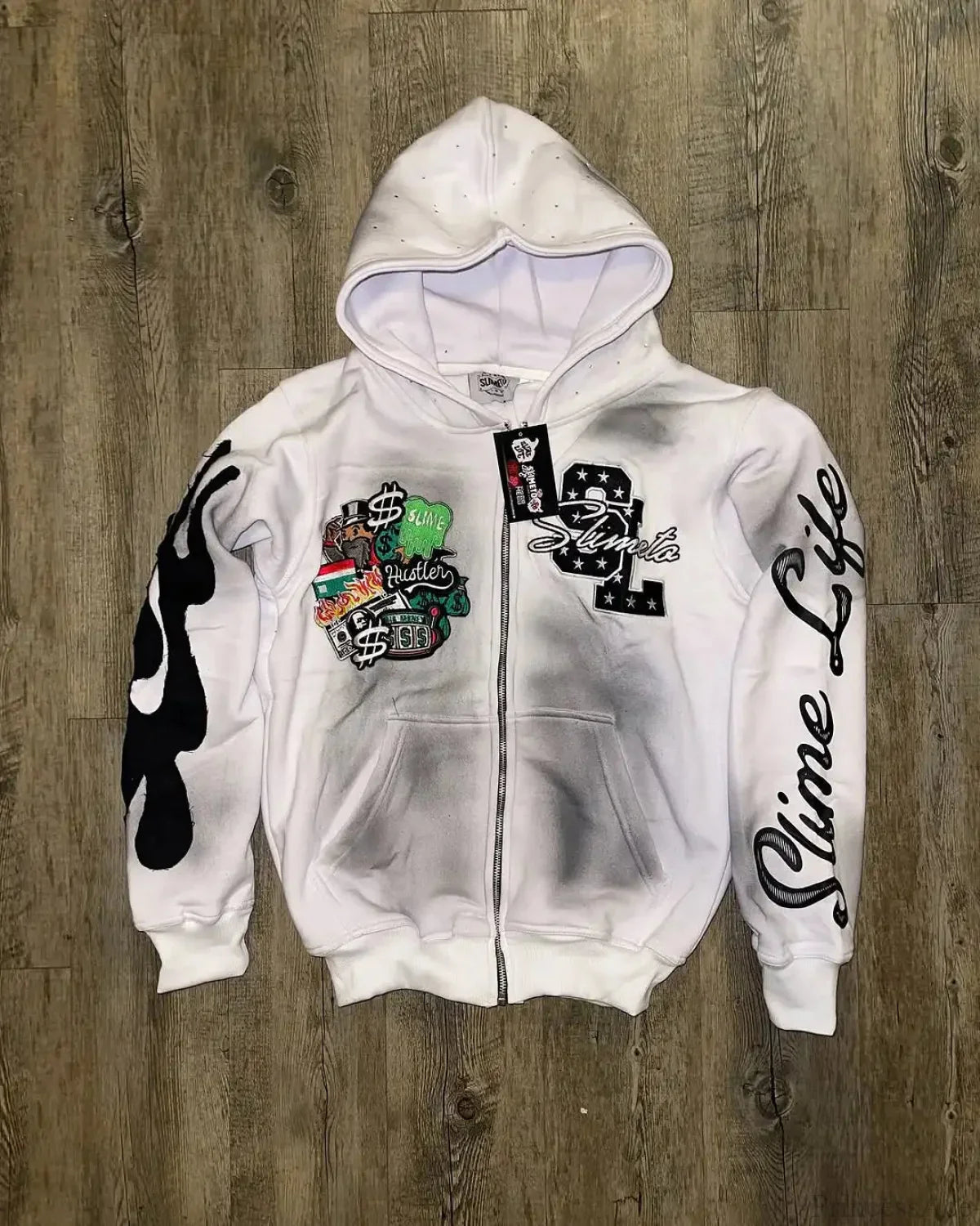 Dark Vintage Letter Fire Zip Hoodie image 2