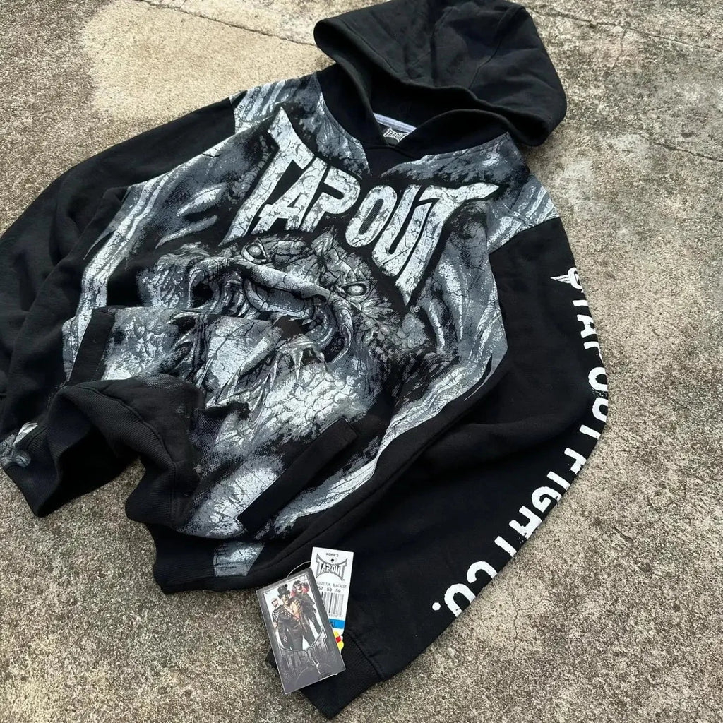 Dark Vintage Letter Print Zip Hoodie image 2