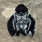 Dark Vintage Letter Print Zip Hoodie image 1