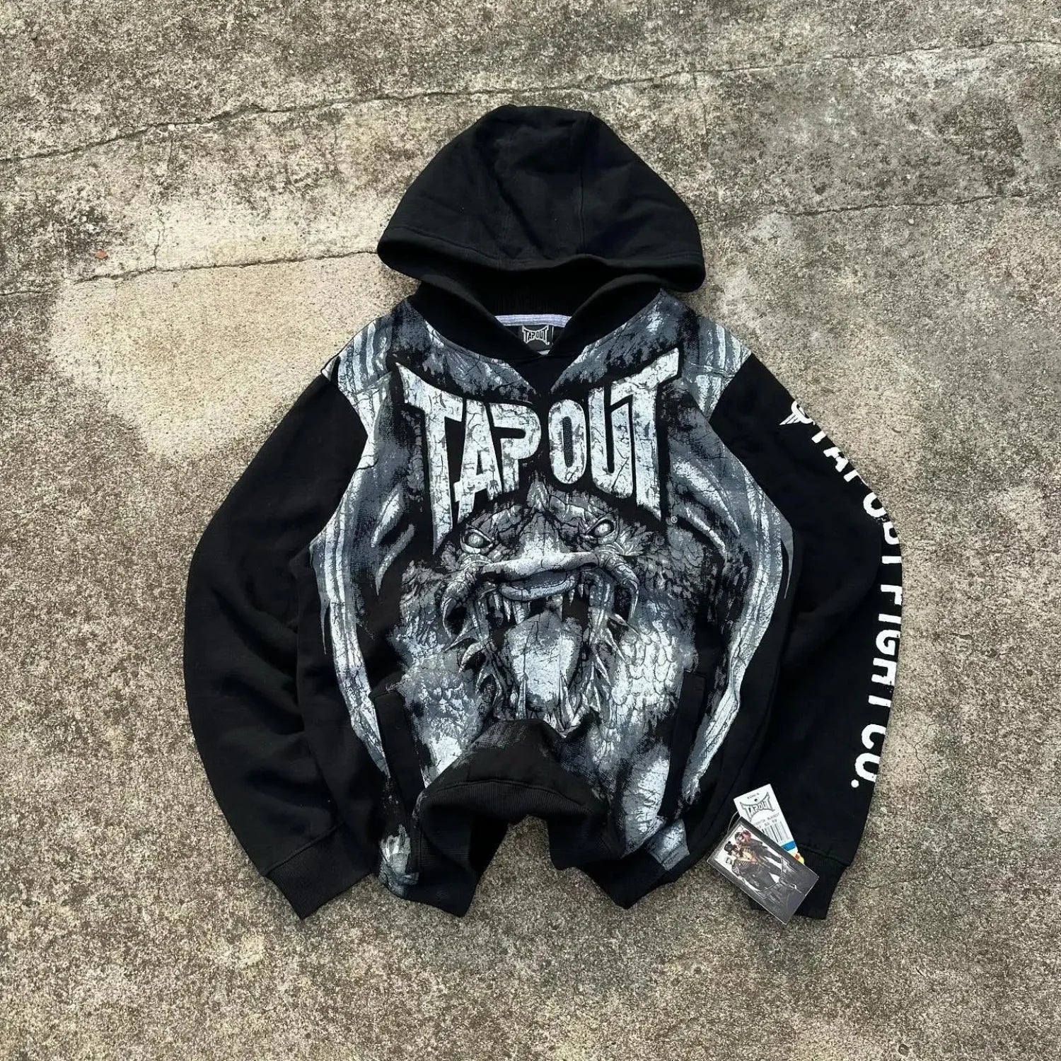 Dark Vintage Letter Print Zip Hoodie image 1