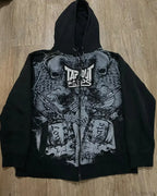 Dark Vintage Letter Print Zip Hoodie image 7