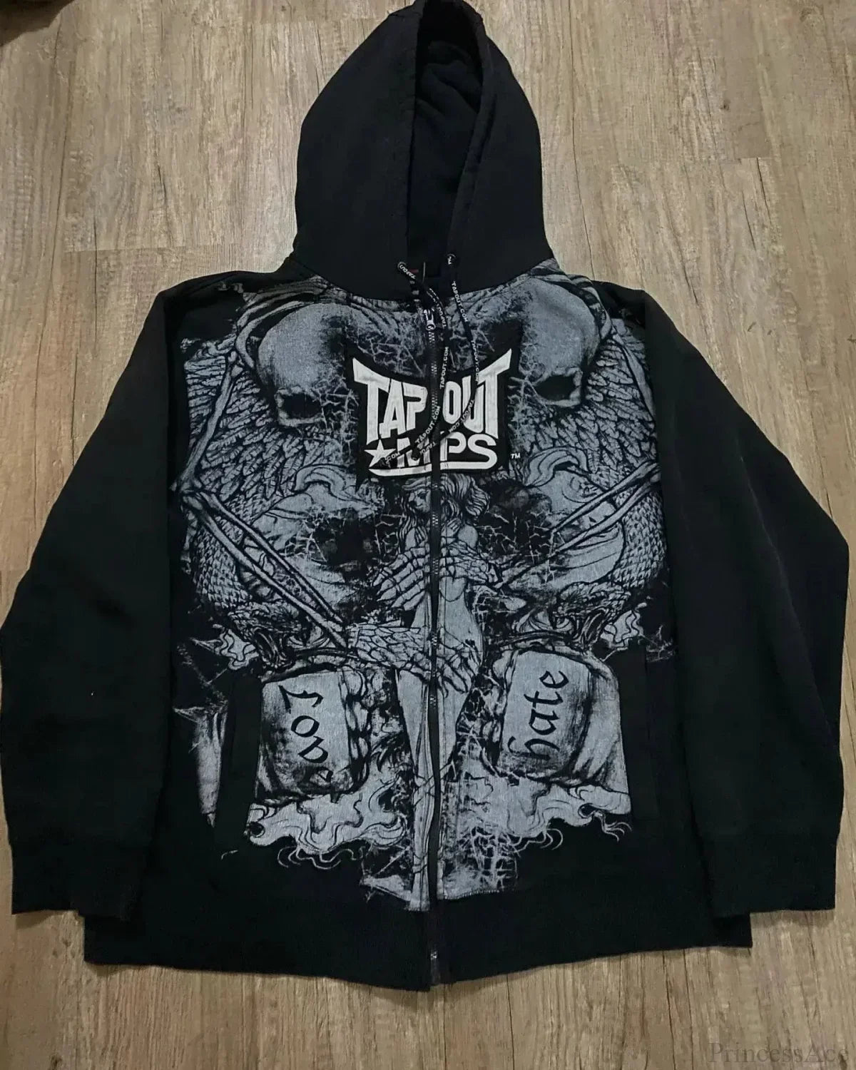 Dark Vintage Letter Print Zip Hoodie image 7