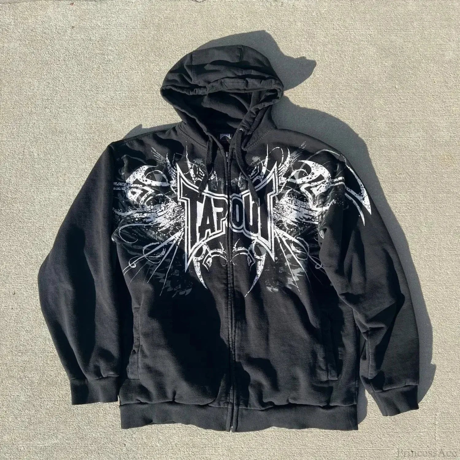 Dark Vintage Letter Print Zip Hoodie image 10