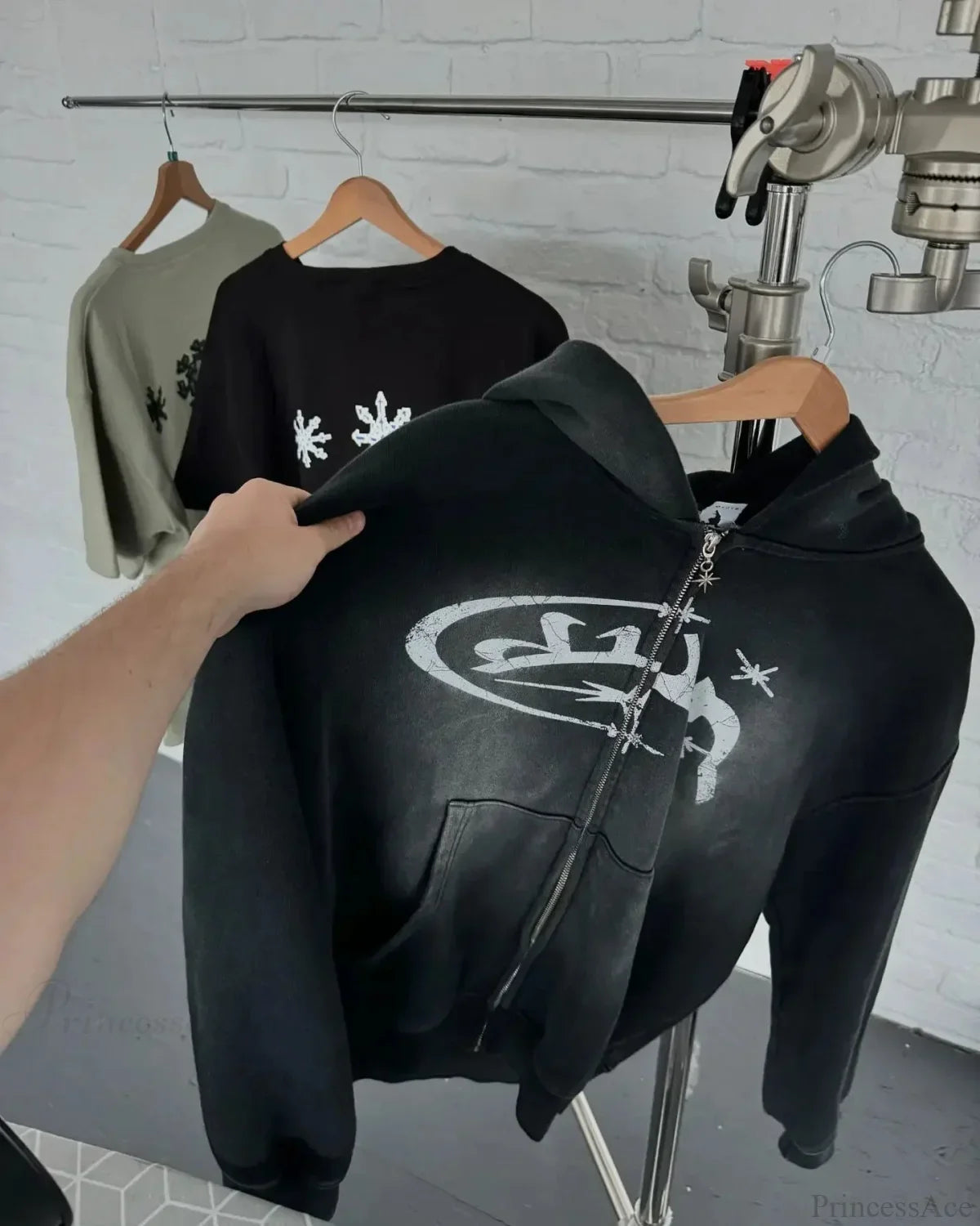 Dark Vintage Print Zip Hoodie image 2