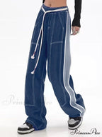 Dark Wash Belted Trendy Baggy Boyfriend Jeans image 4