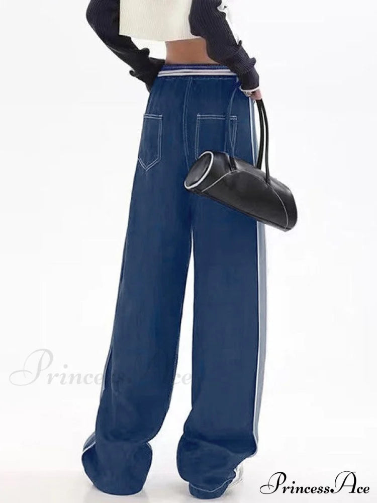 Dark Wash Belted Trendy Baggy Boyfriend Jeans image 5