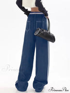 Dark Wash Belted Trendy Baggy Boyfriend Jeans image 5