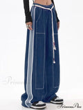 Dark Wash Belted Trendy Baggy Boyfriend Jeans image 1