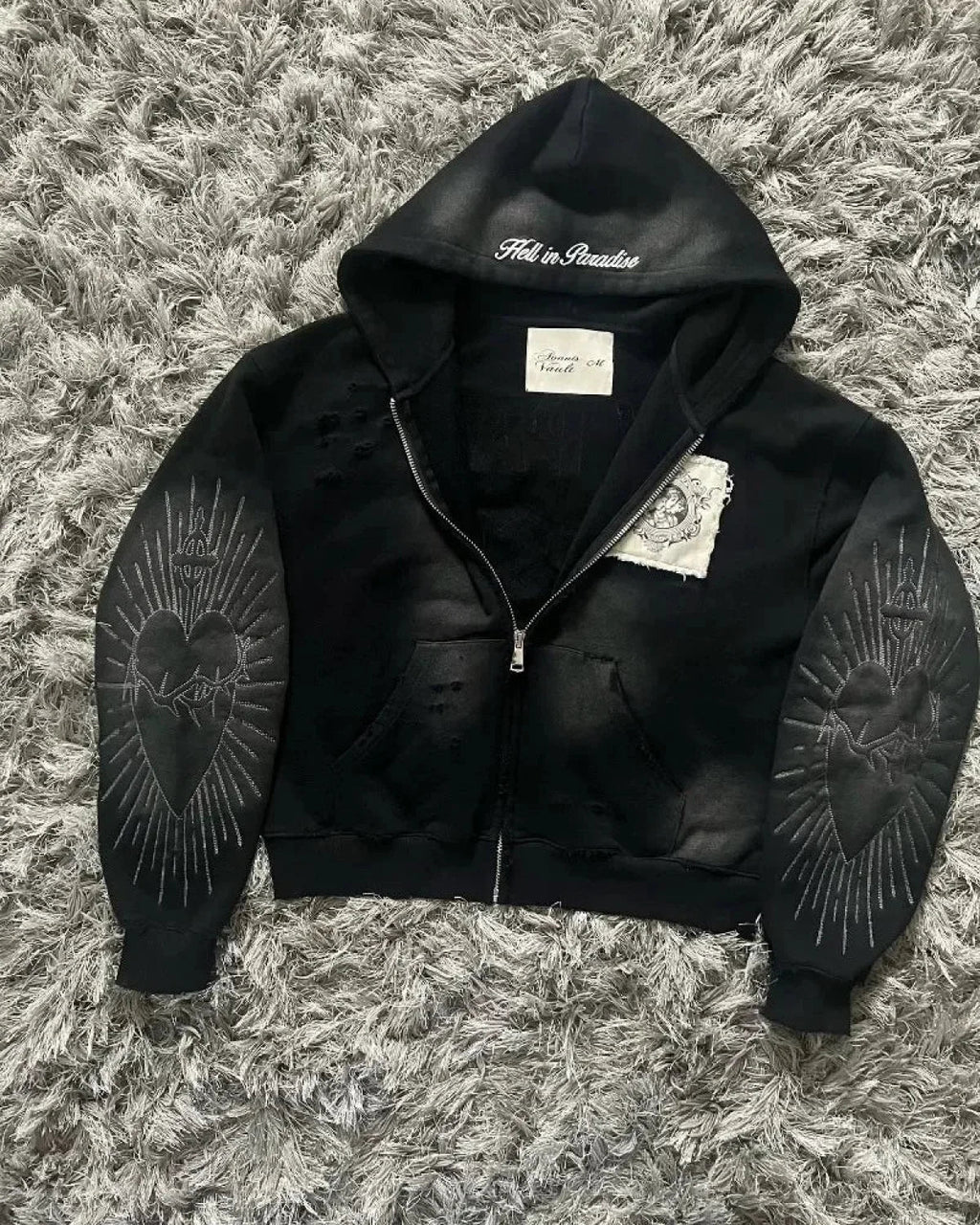 Dark Zipper Joined Vintage Hoodie image 1