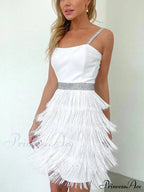 Date And Dinner Socialite Graceful Style Suspender Fringe Mini Dress image 4