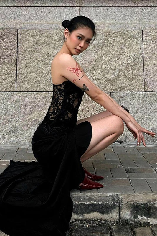 Streetwear Irregular Lace Patch Sheer Mini Dress image 4