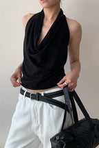 Elegant Solid Draped Neck Halter Top image 1